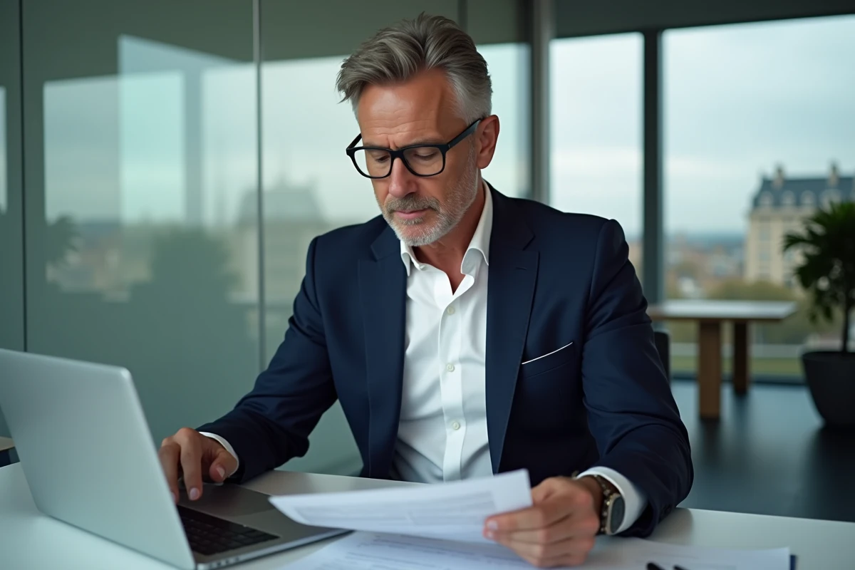 Animateur financier homme en costume à Paris