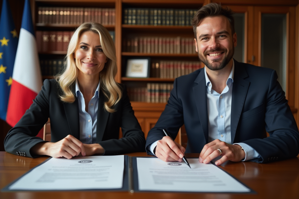 Avocate et homme en réunion avec documents officiels