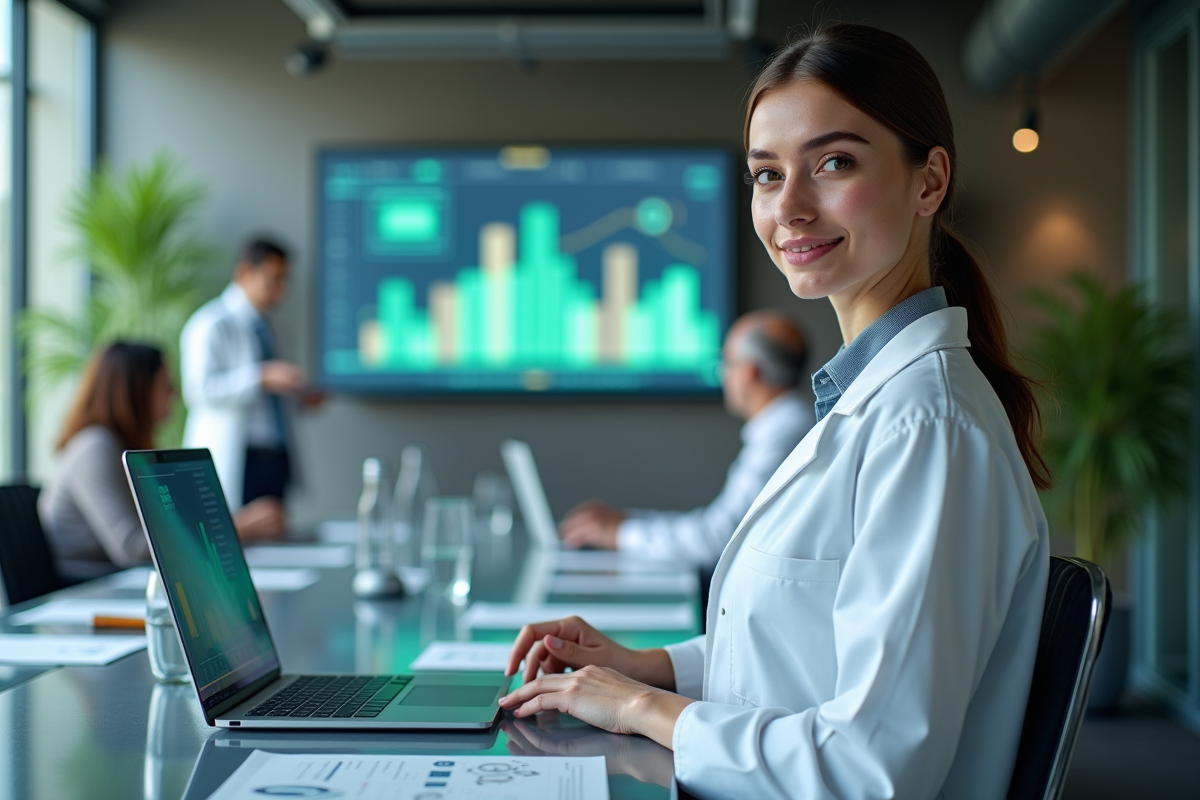 Jeune femme chercheuse examine des modèles d