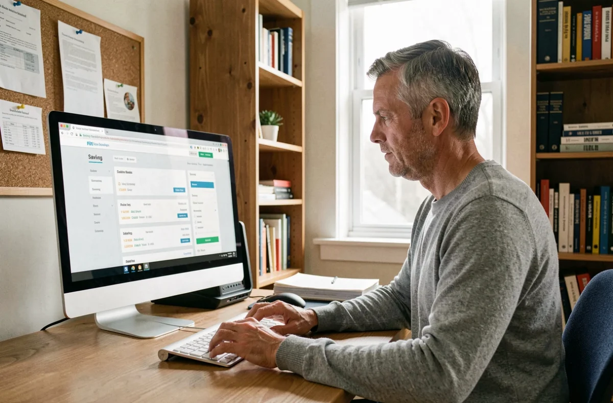 Homme consultant son espace personnel esalia sur un ordinateur de bureau à domicile