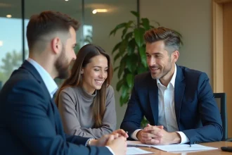 Conseiller financier Tecfinance accompagnant un couple dans la gestion de leur crédit et budget