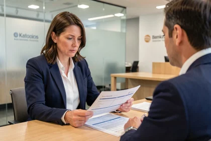 Conseillère bancaire Caisse d'Epargne accompagnant une cliente professionnelle dans la révision de frais bancaires professionnels