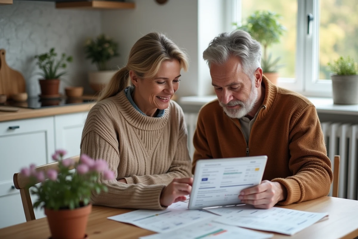 Couple consultant leur espace particulier LCL sur tablette et vérifiant leurs relevés bancaires pour protéger leurs données personnelles