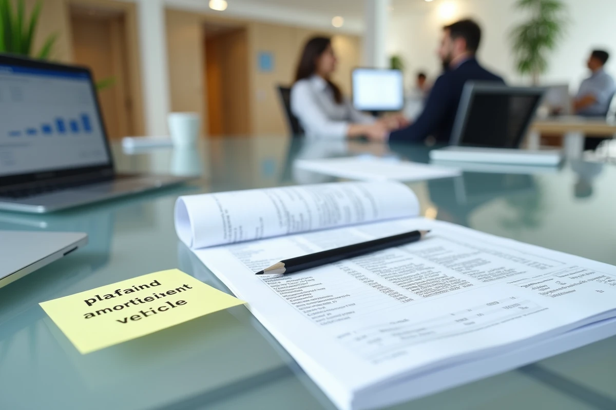 Documents comptables et réglementation fiscale sur l'amortissement non déductible des véhicules de tourisme posés sur un bureau de bureau moderne