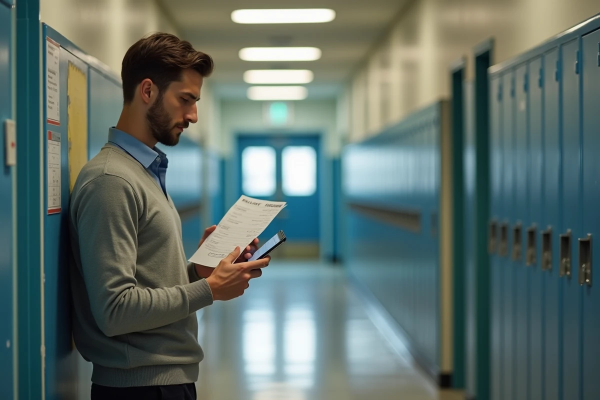 Jeune enseignant dans un couloir d
