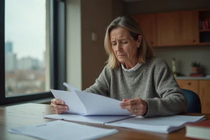 Femme d'affaires lisant des documents dans un intérieur moderne