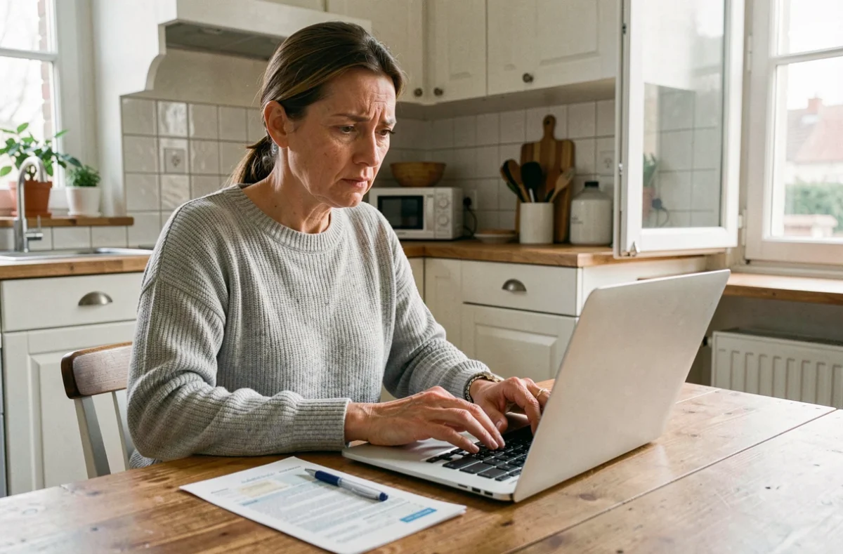 Femme utilisant un ordinateur portable pour contacter Cetelem par mail afin de contester un prélèvement bancaire