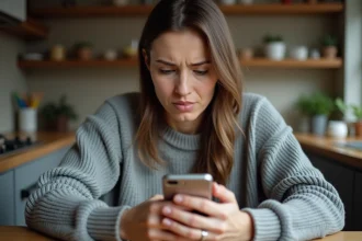 Femme utilisant son smartphone pour envoyer de l'argent en urgence via une application de transfert Western Union