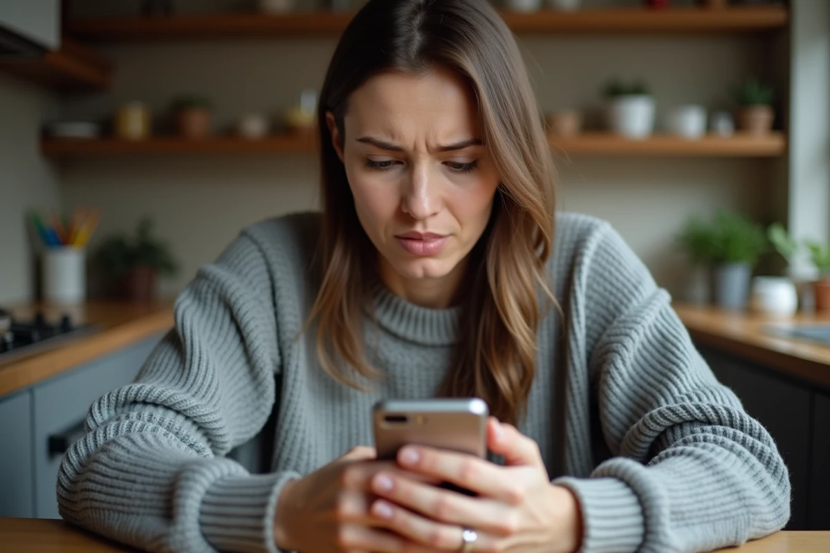 Femme utilisant son smartphone pour envoyer de l'argent en urgence via une application de transfert Western Union