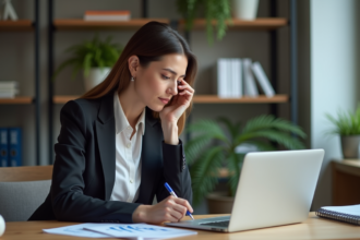 Femme professionnelle analysant des graphiques financiers dans son bureau