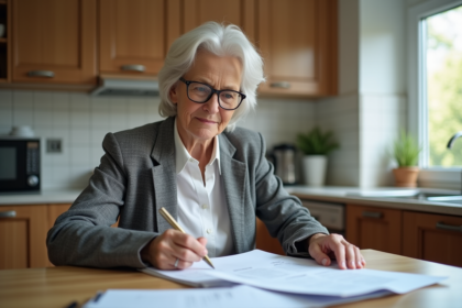 Femme organisée examinant ses papiers de retraite