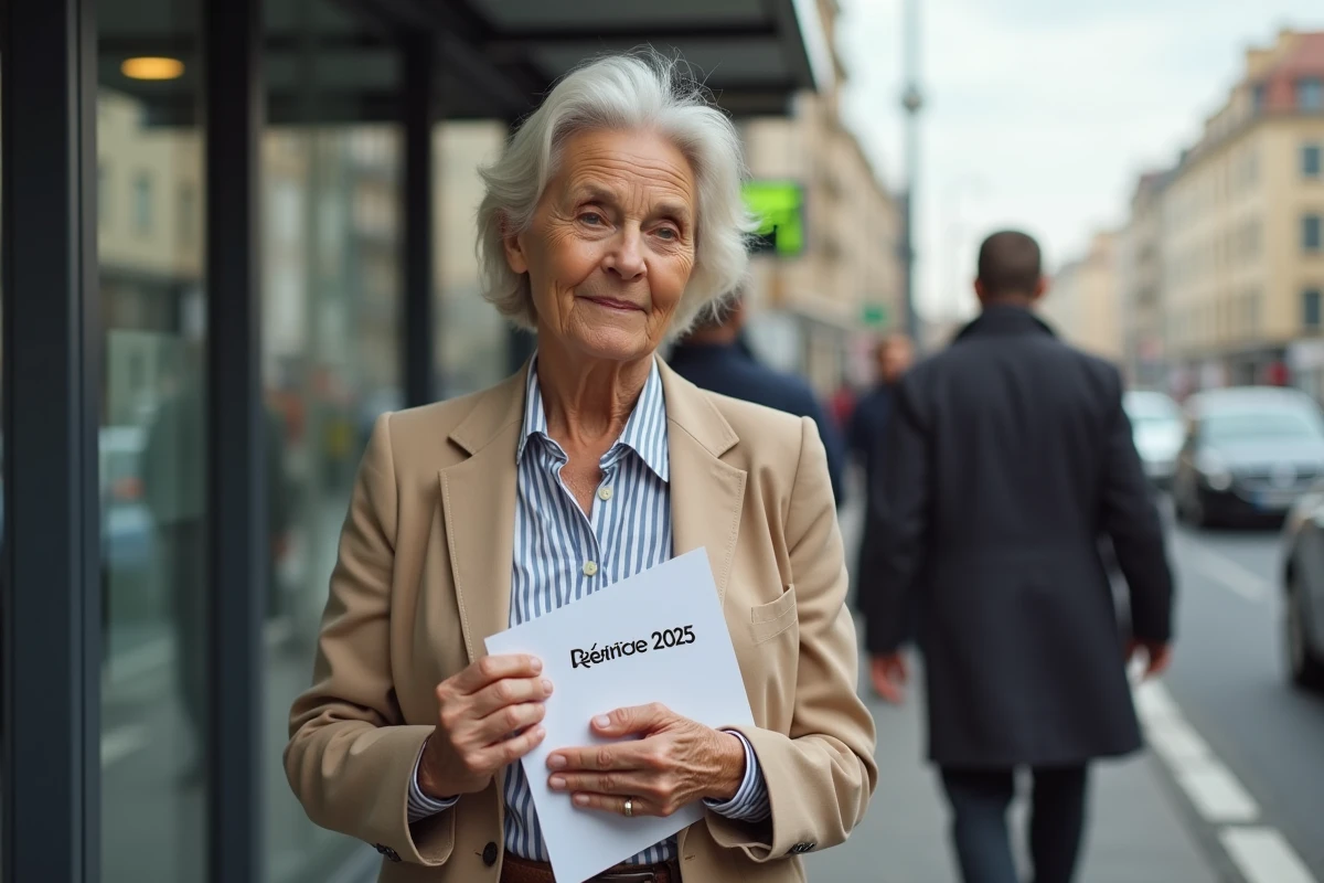 Femme mature vérifiant son horloge à un arrêt de bus