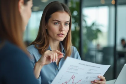 Jeune femme en bureau analysant un graphique