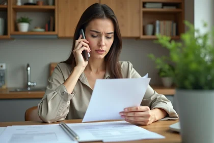 Femme en réunion à la maison parlant au téléphone