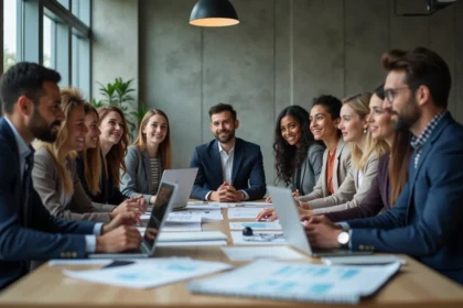 Groupe de professionnels lors d'une conférence en réunion