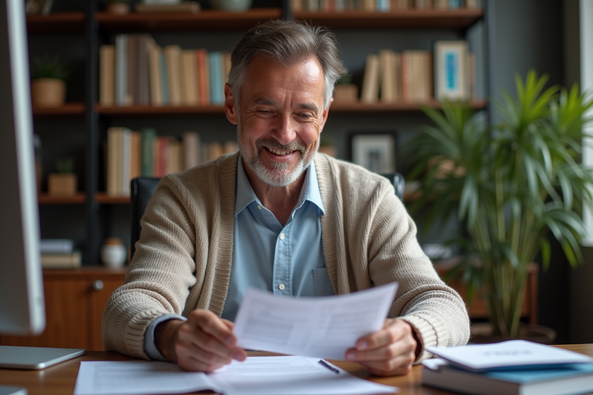 Homme d age vérifiant sa déclaration de pension
