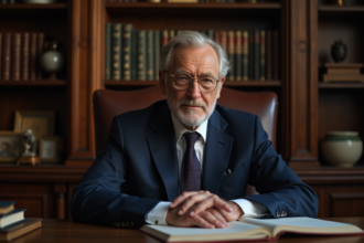 Homme d'âge mûr en costume dans un bureau ancien