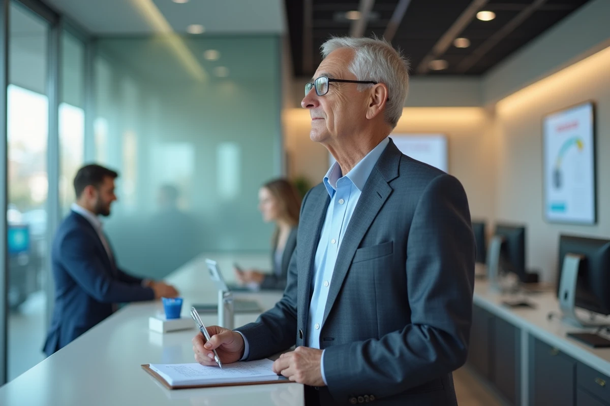 Homme d affaires patient dans une banque moderne