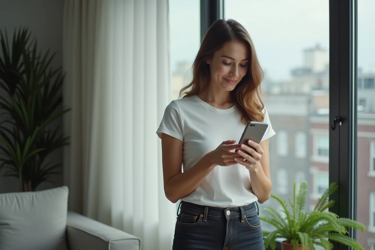 Jeune femme consultant une contestation de facture Free Mobile sur son téléphone
