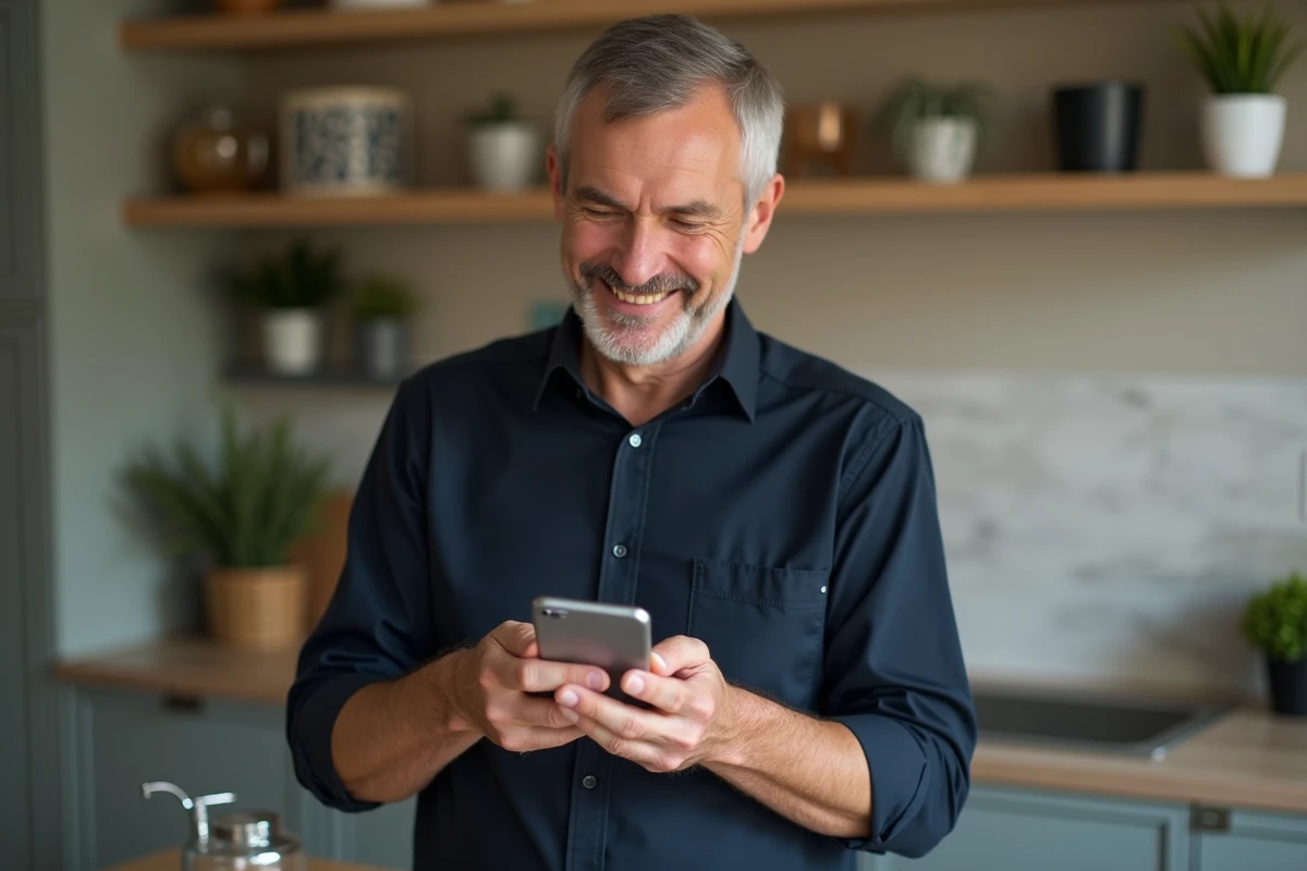 Homme utilisant son smartphone pour payer une facture Free sans se connecter à son espace abonné