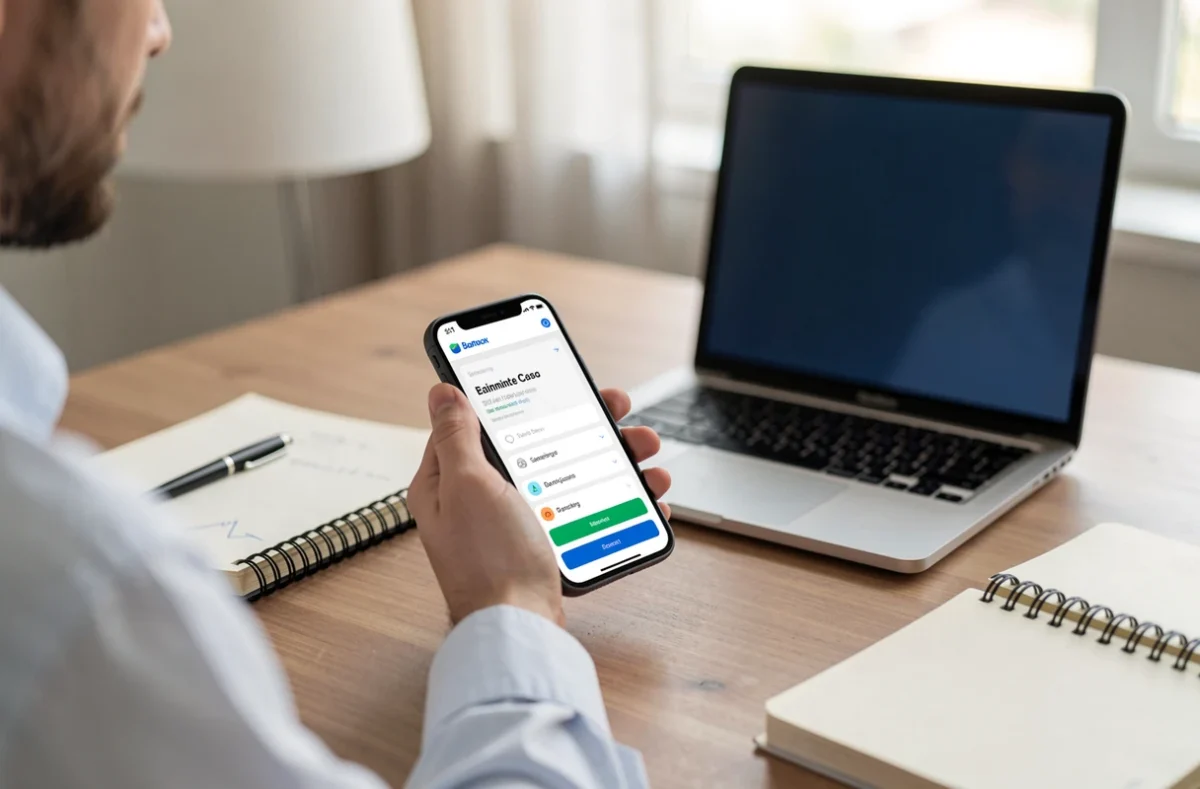 Personne consultant l'application de sa banque en ligne sur smartphone