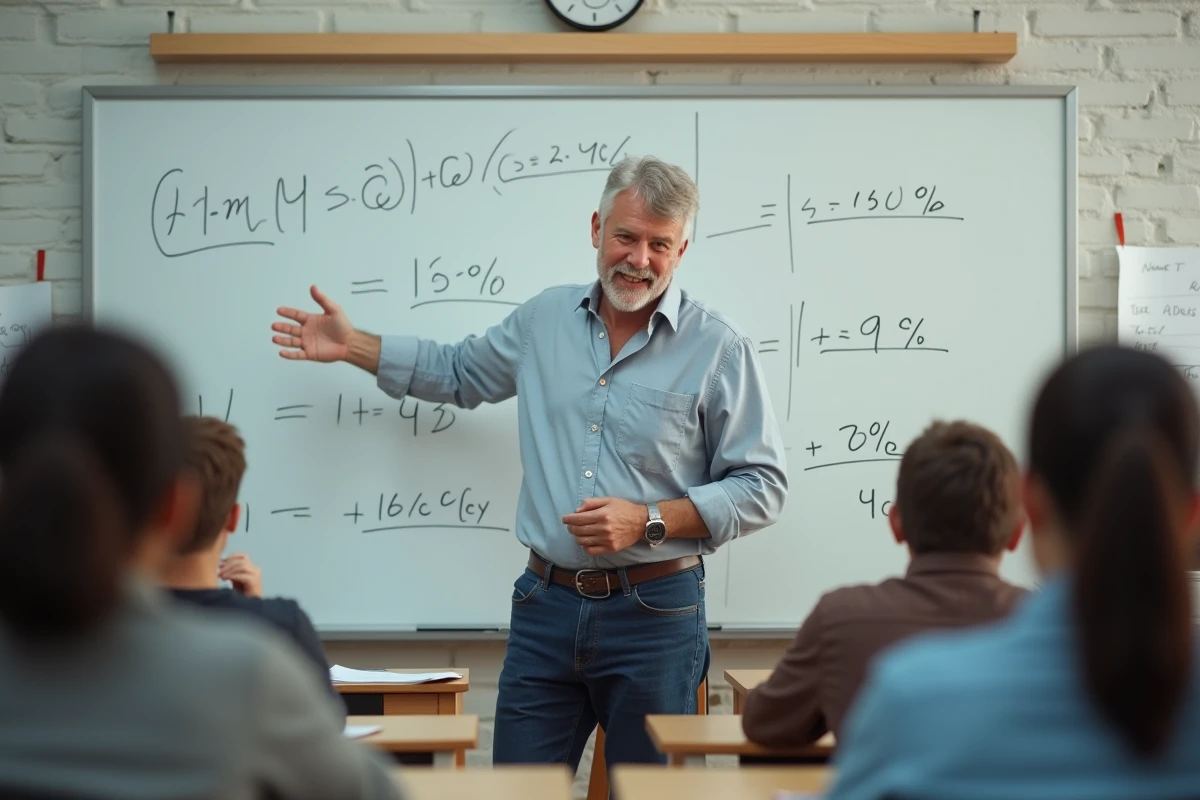 Homme mature expliquant des pourcentages en classe