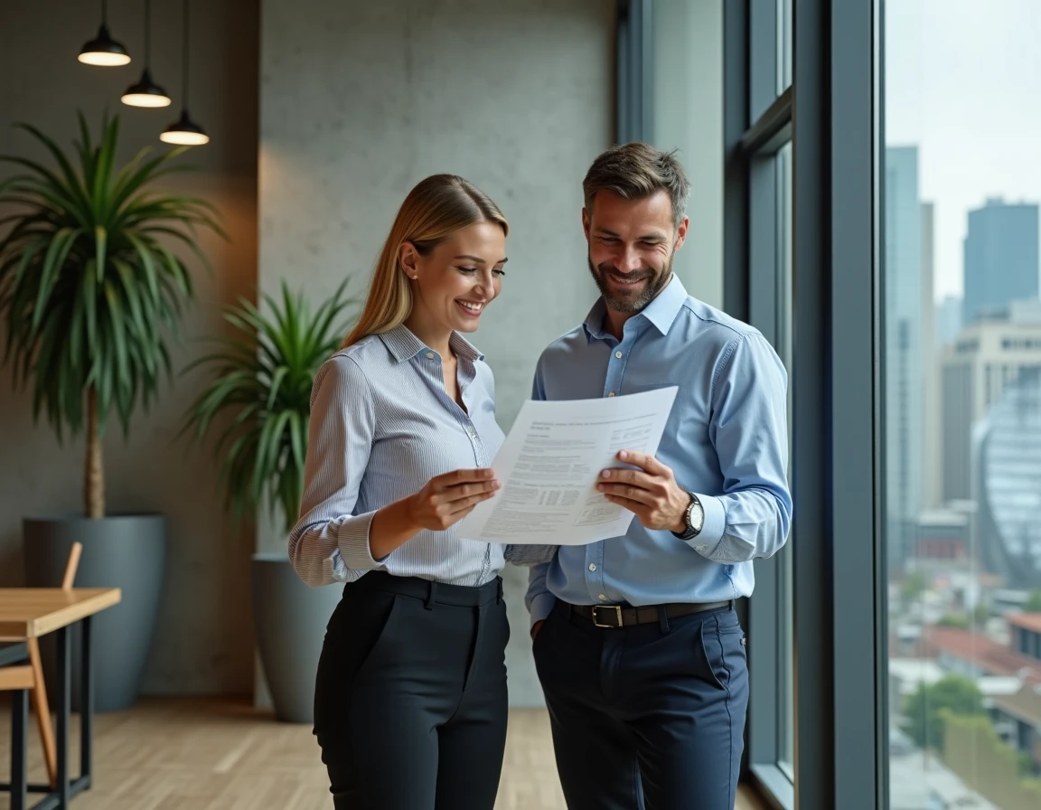 Professionnels analysant un rapport financier pour un projet de crédit et rachat avec Tecfinance