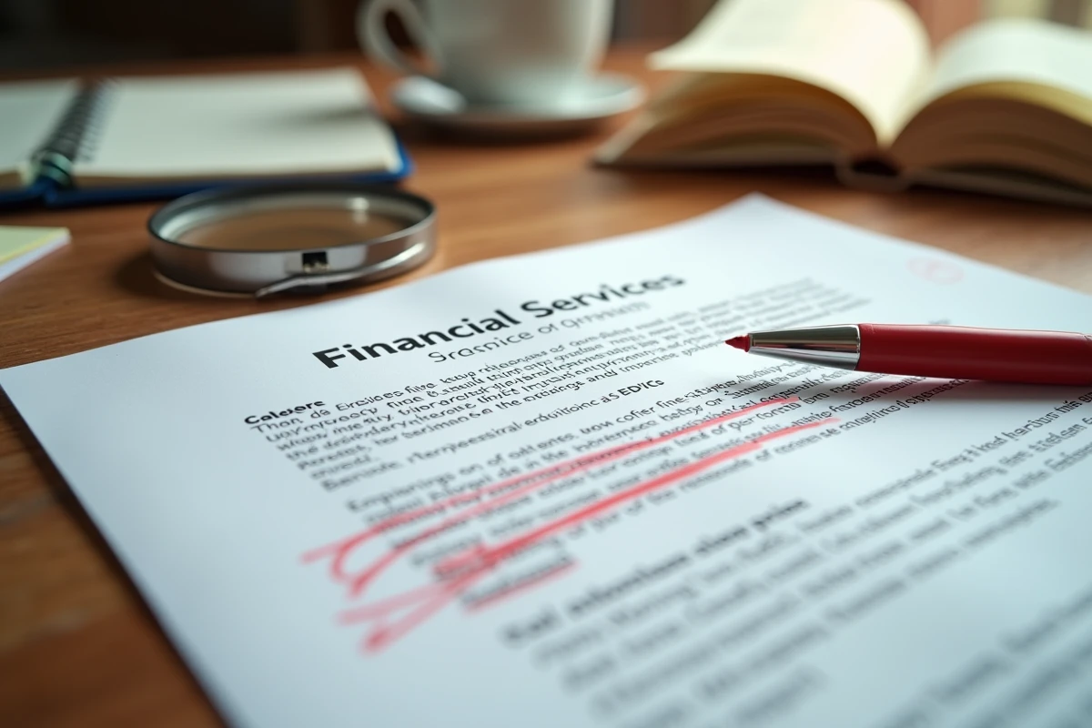 Gros plan sur des documents offshore annotés avec loupe et avertissements manuscrits sur un bureau