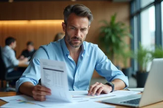 Cadre salarié analysant ses fiches de paie et documents fiscaux relatifs aux heures supplémentaires et primes en 2026